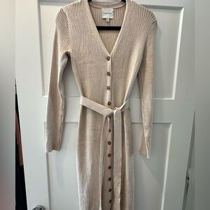 Pink Rose Beige Long Sleeve Knit Dress